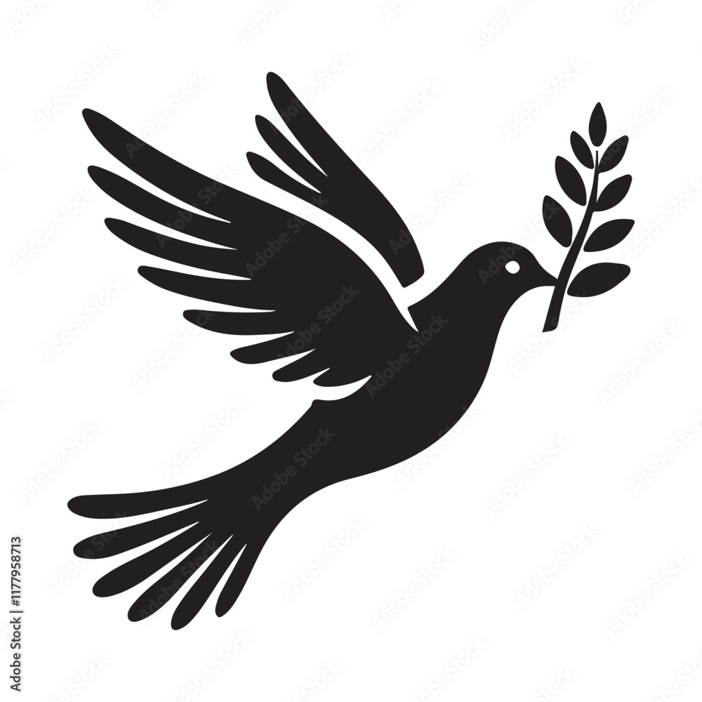 Fototapeta premium Peaceful Dove with Olive Branch Silhouette Vector Art