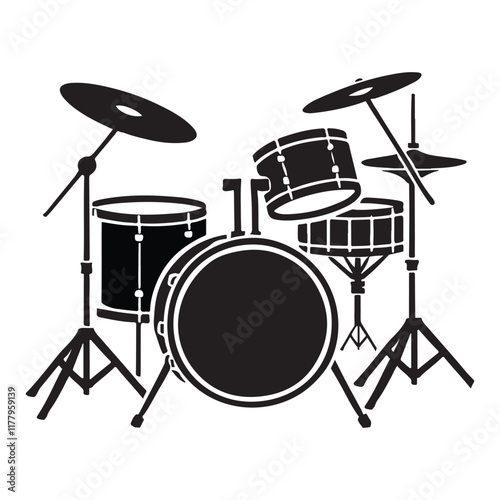 Black and White Drum Kit Silhouette Illustration