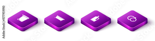 Set Isometric Trash can, Bathtub, Fabric softener and Washing dishes icon. Vector