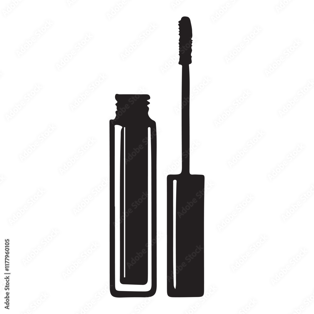 Silhouette Illustration of Mascara and Applicator Silhouette Illustration of Mascara and Applicator