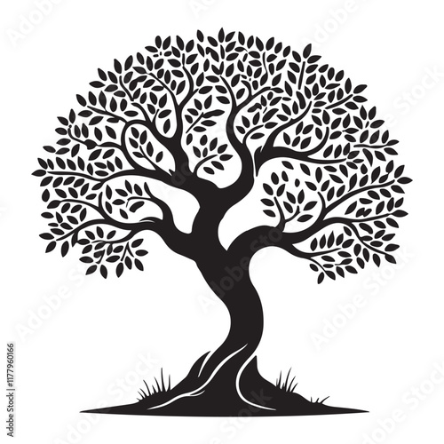 Silhouette Illustration of a Lush Olive Tree