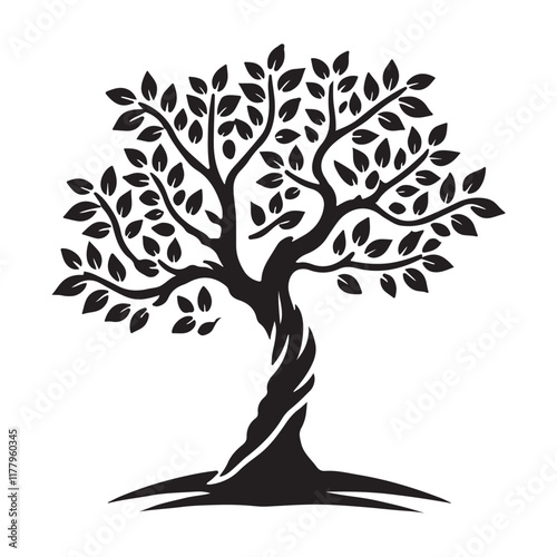 Majestic Twisted Olive Tree Silhouette Illustration