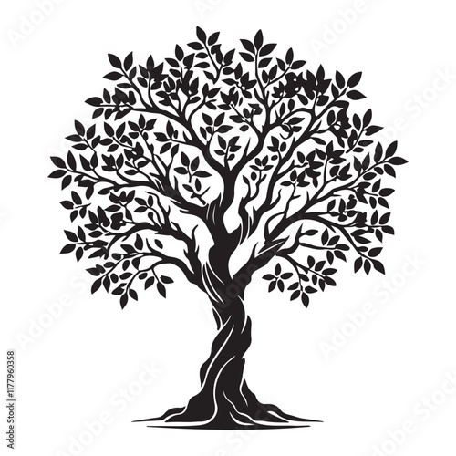 Silhouette Illustration of a Majestic Olive Tree