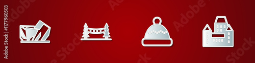 Set Royal Ontario museum, Capilano Suspension Bridge, Beanie hat and Chateau Frontenac hotel icon. Vector