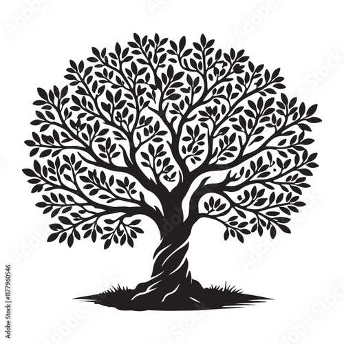 Detailed Olive Tree Silhouette Vector Graphic