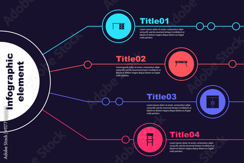 Set Office desk, , Wardrobe and Chair. Business infographic template. Vector