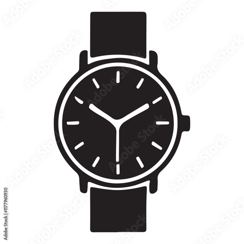 Stylish Black Silhouette Wristwatch Vector Graphic