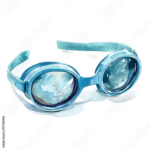 A watercolor of swimming goggles, isolated on a white background. Sports accessory vector.
