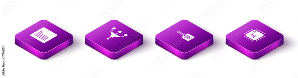 Set Isometric Web developer programming code, Funnel or filter, Binary and Processor CPU icon. Vector Set Isometric Web developer programming code, Funnel or filter, Binary and Processor CPU icon. Vector