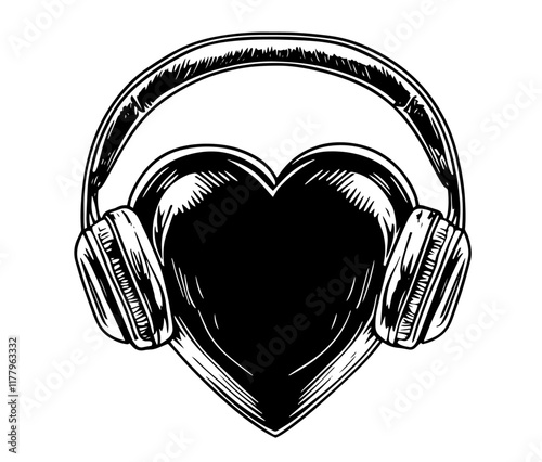 artistic sketch vector of a musical heart in monochrome style