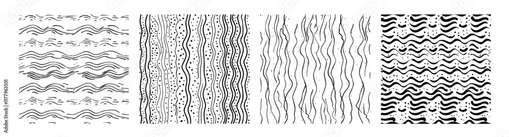 stylized vector artwork of linear and wavy textures in black and white