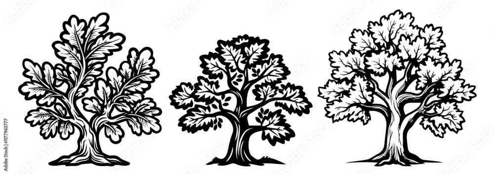 Fototapeta premium artistic line art vector of a tree with textured trunk and foliage