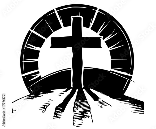 vector cross with sunrise illustration