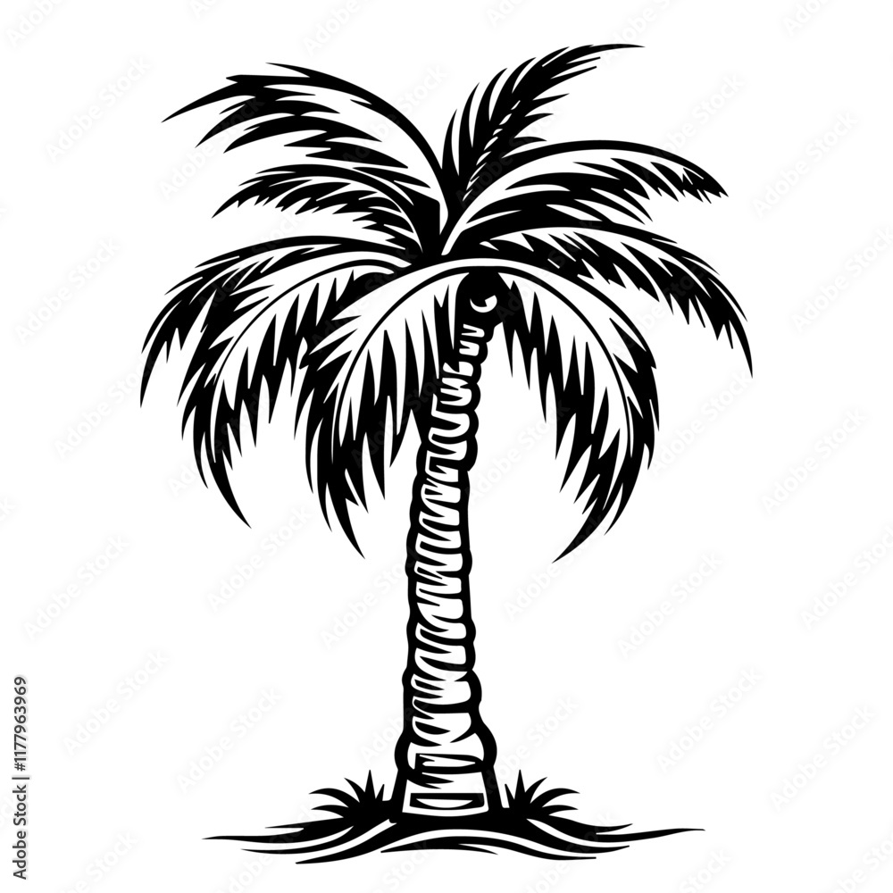 Fototapeta premium creative vector artwork of a palm tree symbolizing summer and tropics back and white vector graphic