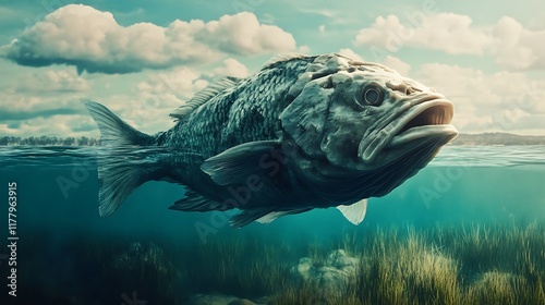 A Large Fish with an Open Mouth Emerging from the Water