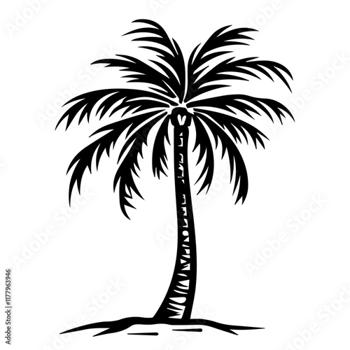 creative vector artwork of a palm tree symbolizing summer and tropics back and white vector graphic