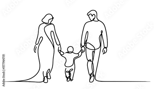creative black and white artwork of a family stroll in a modern design