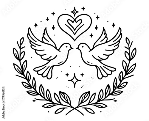 artistic monochrome design of doves symbolizing love and peace