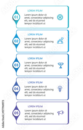 Business vector infographic template with 5 options or steps. Can be used for workflow layout, diagram, annual report, web design	

