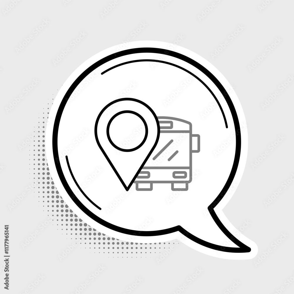 Line Location with bus icon isolated on grey background. Transportation concept. Bus tour transport sign. Tourism or public vehicle symbol. Colorful outline concept. Vector Line Location with bus icon isolated on grey background. Transportation concept. Bus tour transport sign. Tourism or public vehicle symbol. Colorful outline concept. Vector