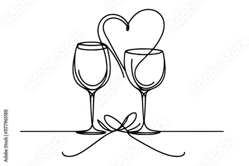creative wine-themed illustration with glasses, heart, and floral accents