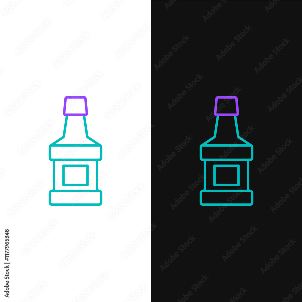 Obraz premium Line Whiskey bottle icon isolated on white and black background. Colorful outline concept. Vector