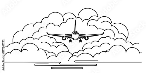 creative line art of an airplane in the sky surrounded by clouds