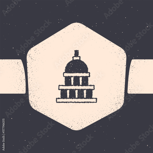 Grunge White House icon isolated on grey background. Washington DC. Monochrome vintage drawing. Vector