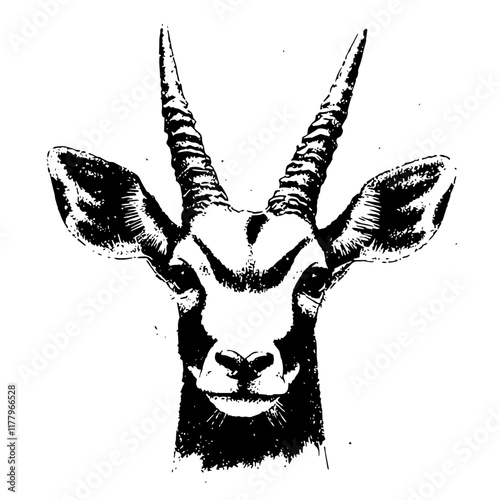 vector antelope head – monochrome wildlife engraving