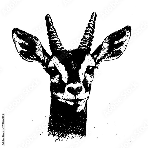 detailed antelope face in vintage engraving style – vector art