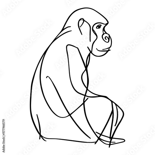 continuous line drawing of a monkey in a relaxed and abstract style