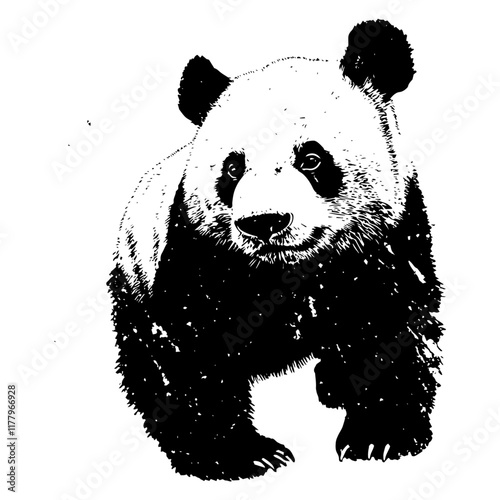 artistic monochrome vector design of a panda with textured details