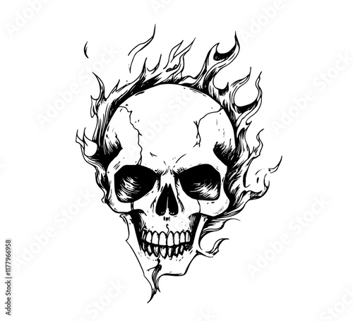 horror skull vector with fire effects and dark aesthetics