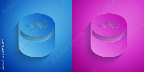 Paper cut Gel or wax for hair styling icon isolated on blue and purple background. Hair cosmetic. Jar with product for styling hair and mustache. Paper art style. Vector