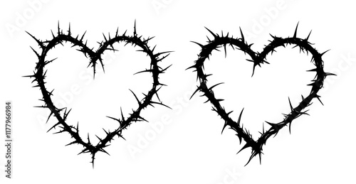 stylized black and white artwork of hearts with a dramatic edge