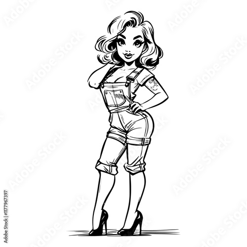 stylized black and white artwork of a woman in a relaxed pose