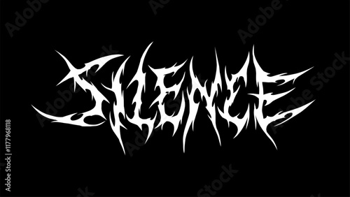Silence text typography vector in a striking and intense dark metal font style for t-shirt print apparel, sticker, poster, logo and more