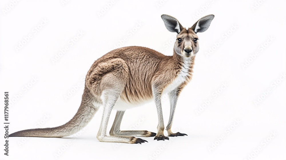 Fototapeta premium Kangaroo standing in a white background, showcasing its distinct features and posture