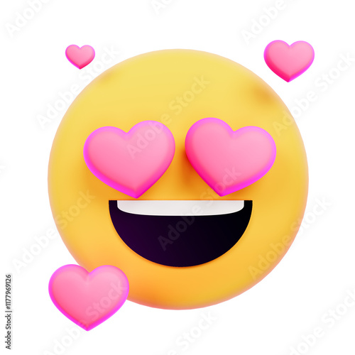 3d smiley emoticon face with hearts in eyes