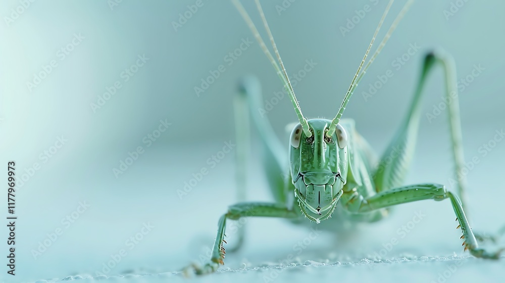 A close-up of a small grasshopper on a white background. A close-up of a small grasshopper on a white background.