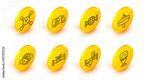 Set line Toilet bowl, Industry metallic pipe, Water meter, Washbasin, and valve, Plumber service car and tap icon. Vector