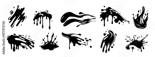 abstract black and white splatter and brush stroke collection