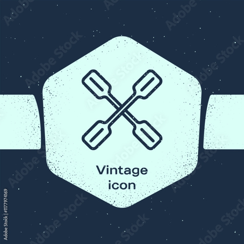 Grunge line Paddle icon isolated on blue background. Paddle boat oars. Monochrome vintage drawing. Vector