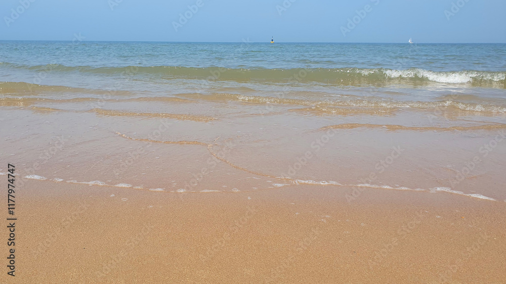 Beautiful sea, sand and blue sky in Belguim in the summer day. Beautiful sea, sand and blue sky in Belguim in the summer day.