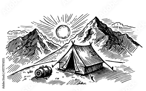 mountain camping scene vector illustration