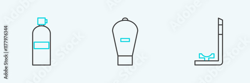Set line Snorkel, Aqualung and Lift bag icon. Vector