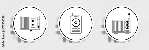 Set line Radio with antenna, Music tape player and icon. Vector