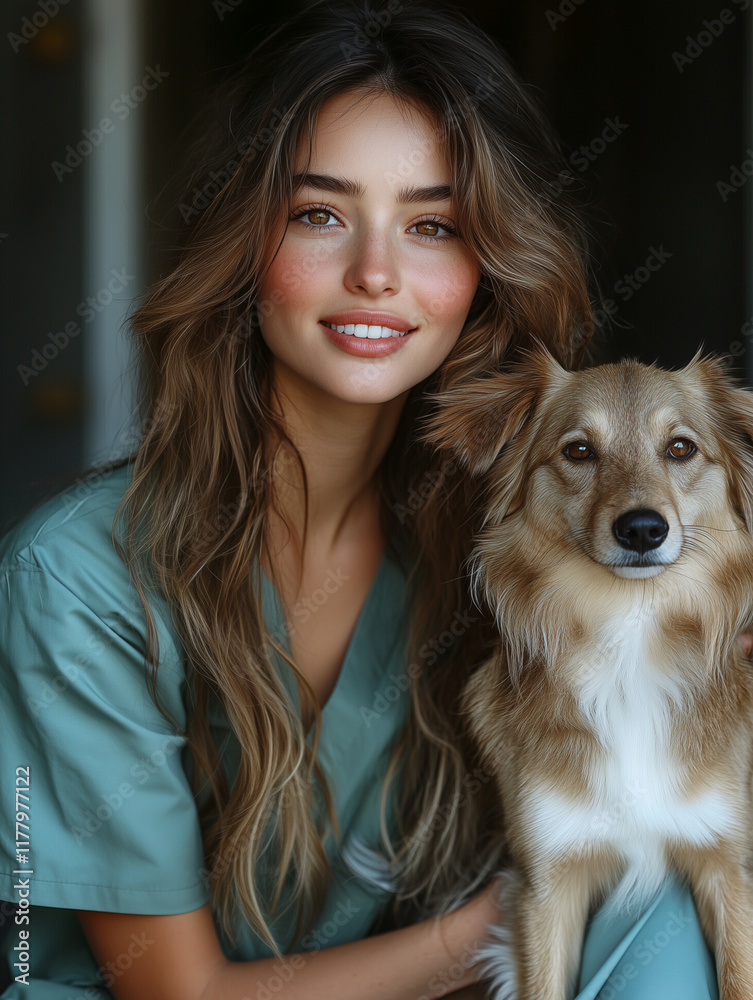 portrait of female veterinarian with dog portrait of female veterinarian with dog