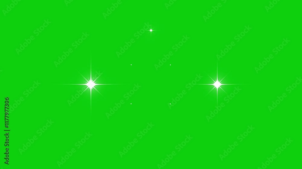Sparkling stars Shine animation. Starlight, twinkling star, Stars shine effect, blinking light effect on transparent green background. Glow twinkle movement timeline, energy 4K explosion video.