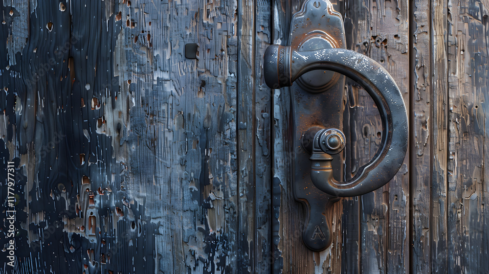 Rustic Metallic Handle on Aged Wooden Door – A Close-Up View of Time-Worn Elegance and History Rustic Metallic Handle on Aged Wooden Door – A Close-Up View of Time-Worn Elegance and History